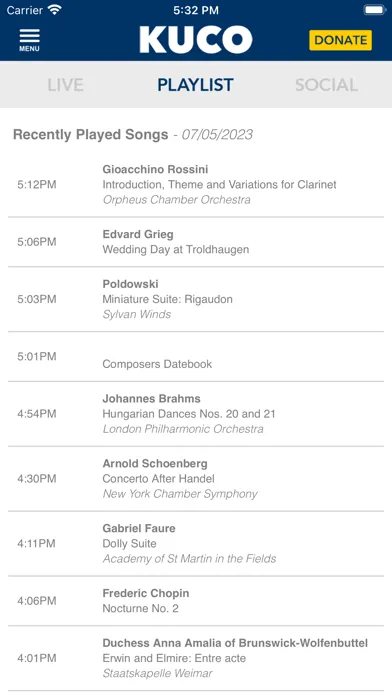 Tangkapan layar KUCO Classical Radio App