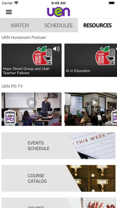 Capturas de tela do Utah Education Network