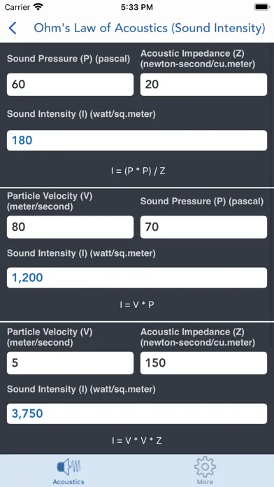 Acoustics Engineering Calc. Screenshots
