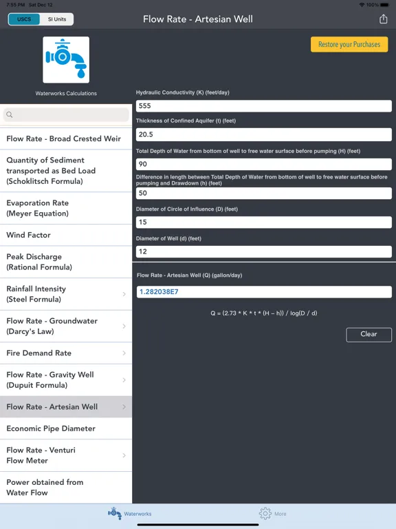 Zrzuty ekranu Waterworks Calculations iPad 