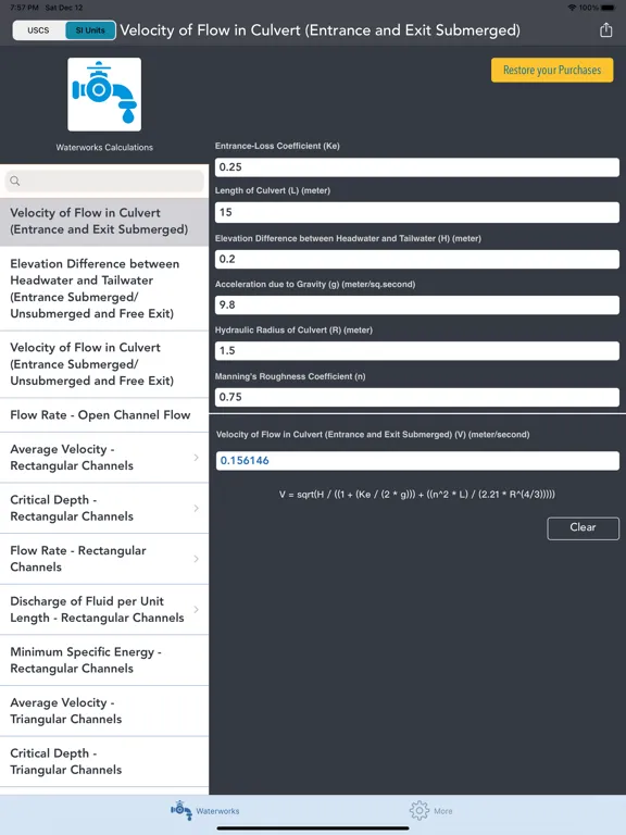 Zrzuty ekranu Waterworks Calculations iPad 
