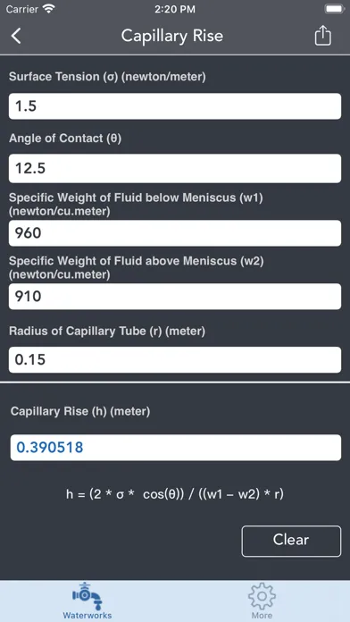 Zrzuty ekranu Waterworks Calculations