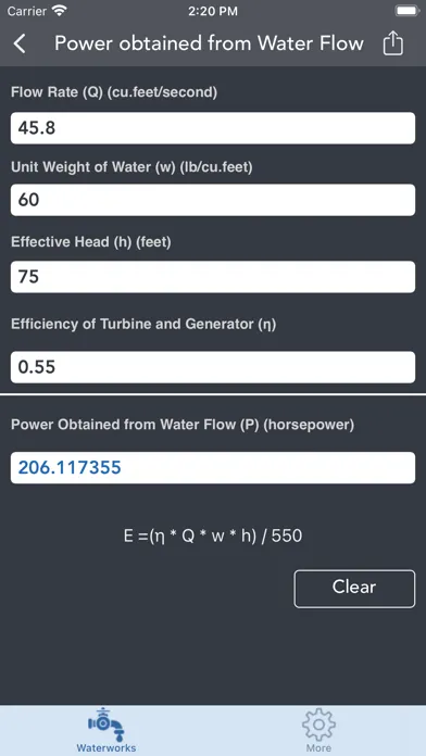 Zrzuty ekranu Waterworks Calculations