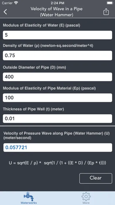 Zrzuty ekranu Waterworks Calculations
