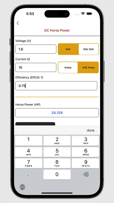 Captures d'écran de Ohms Law Calc.
