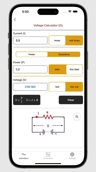 Captures d'écran de Ohms Law Calc.