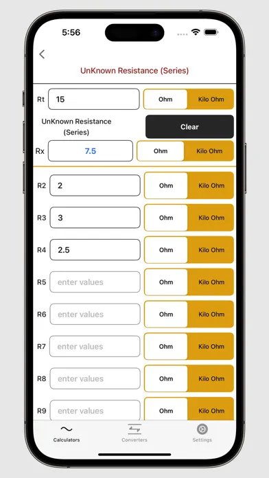 Captures d'écran de Ohms Law Calc.