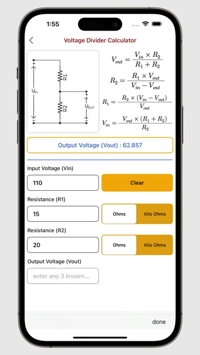Captures d'écran de Ohms Law Calc.