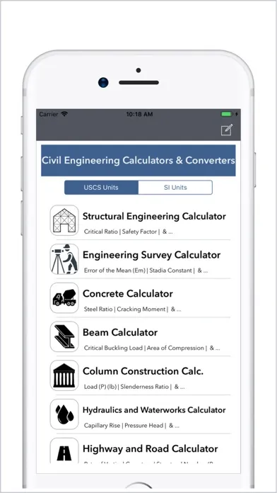 Tangkapan skrin Civil Engineering Calculators