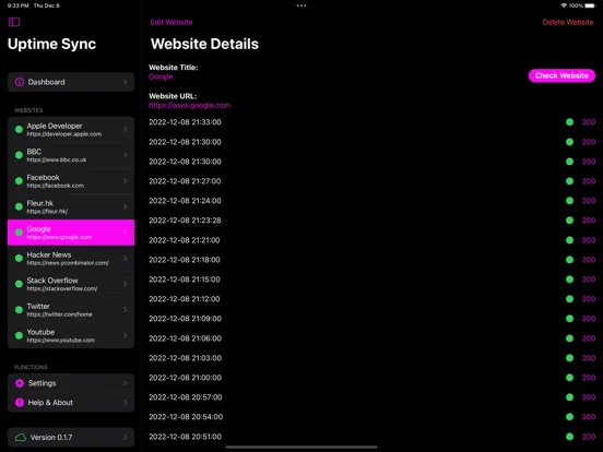 Ảnh chụp màn hình của Pulsely Uptime Sync iPad 