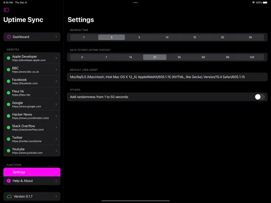 Ảnh chụp màn hình của Pulsely Uptime Sync iPad 