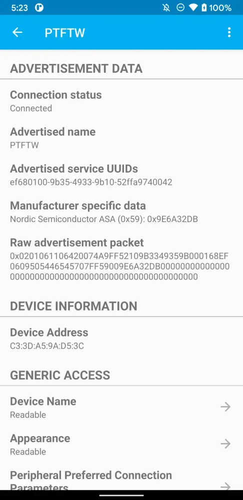 Zrzuty ekranu LightBlue® — Bluetooth LE