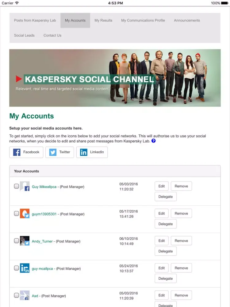 Capturas de pantalla de Kaspersky Social Channel iPad 