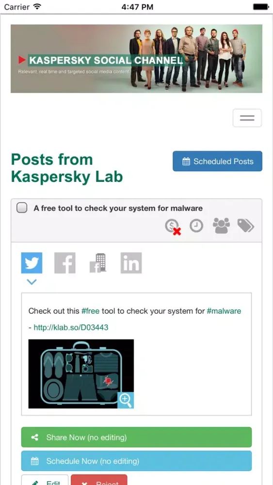 Capturas de pantalla de Kaspersky Social Channel