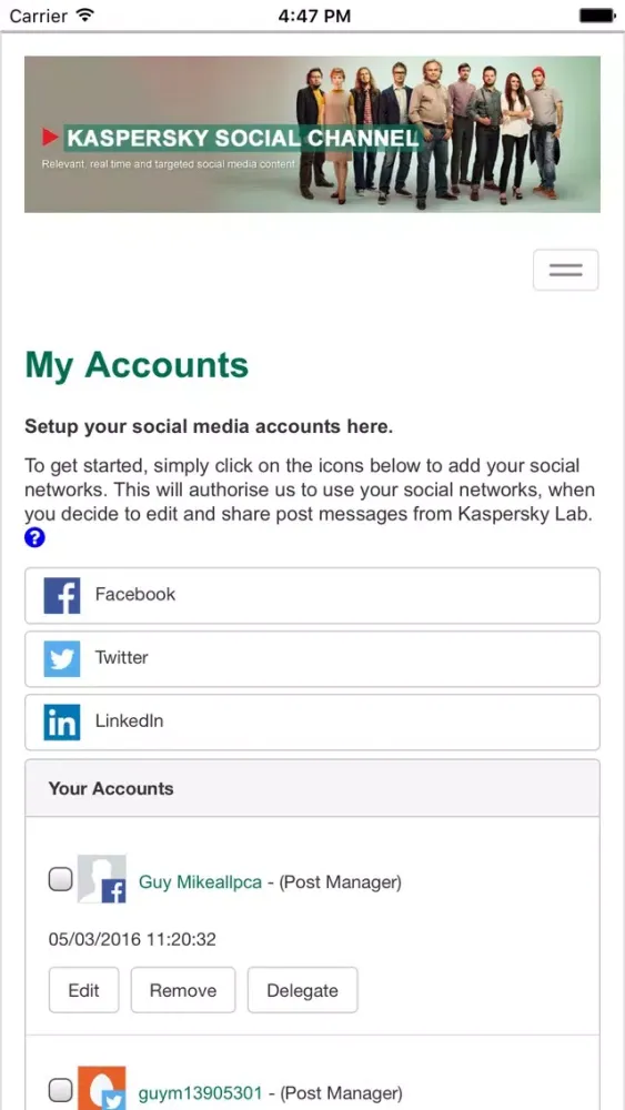 Capturas de pantalla de Kaspersky Social Channel