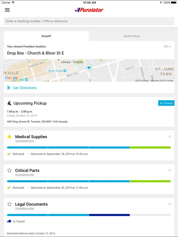 Purolator iPad  Screenshots
