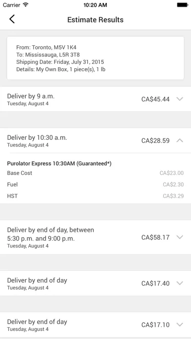 Purolator Screenshots
