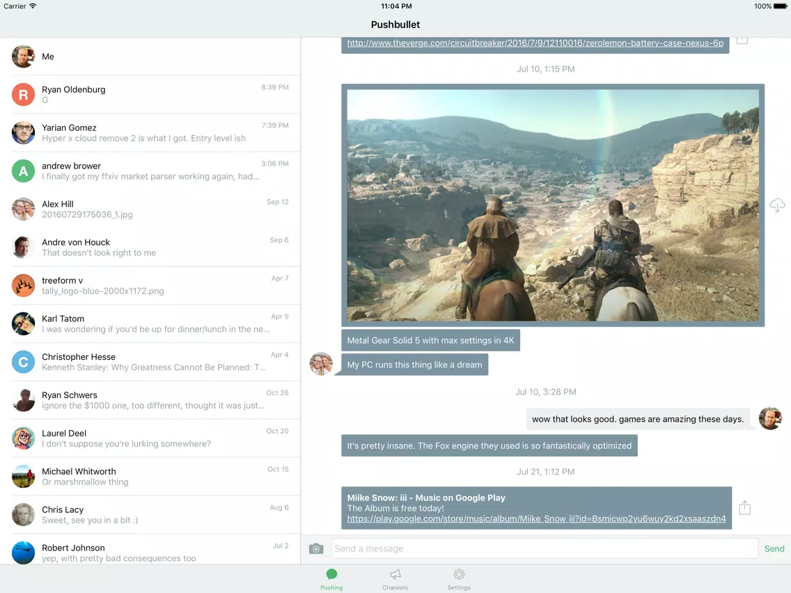Скриншоты Pushbullet iPad 