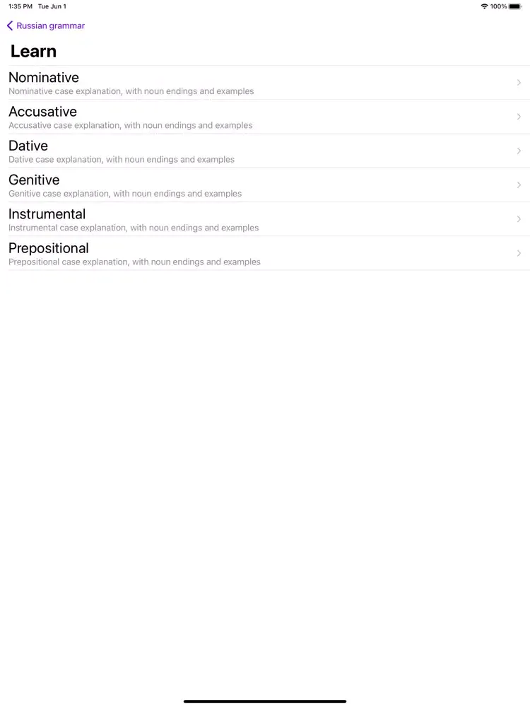 Tangkapan layar Learn Russian Grammar iPad 
