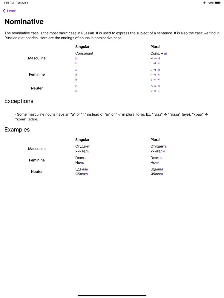 Tangkapan layar Learn Russian Grammar iPad 