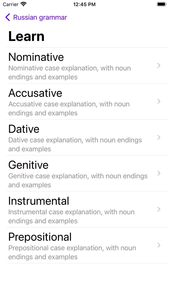 Tangkapan layar Learn Russian Grammar