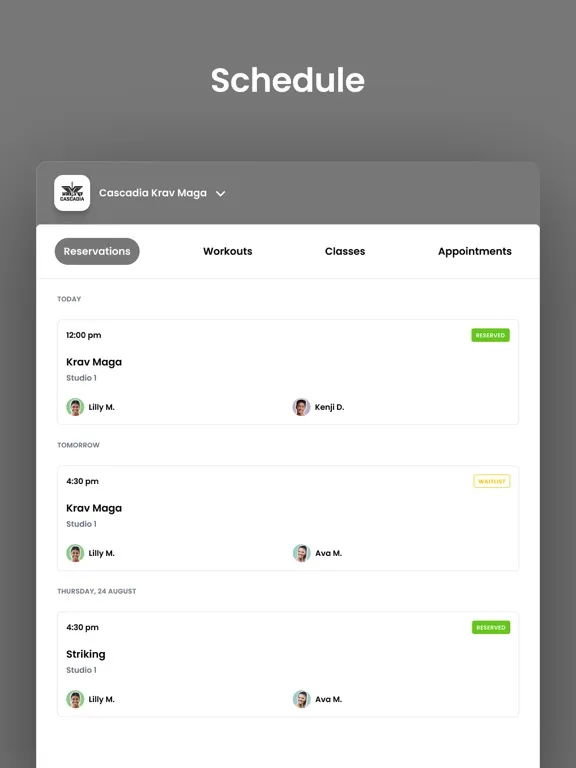 Tangkapan layar Cascadia Krav Maga iPad 