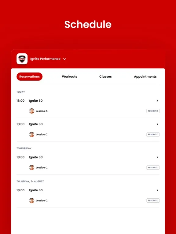 Ignite Performance and Fitness iPad  Screenshots