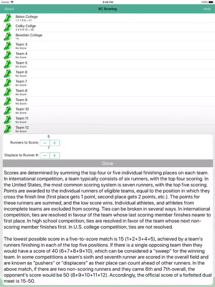 Capturas de tela do XC Scoring iPad 