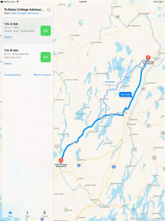 Tangkapan layar NESCAC Navigator iPad 