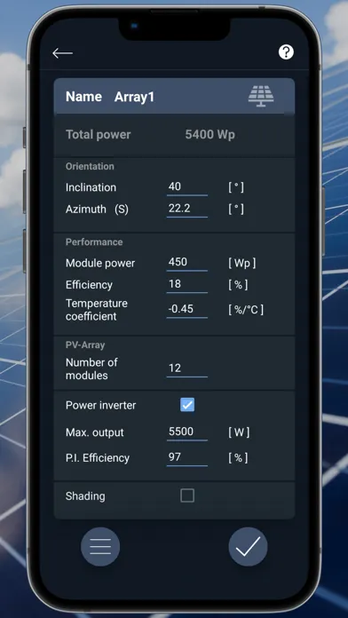 Tangkapan skrin PV Calculator Premium