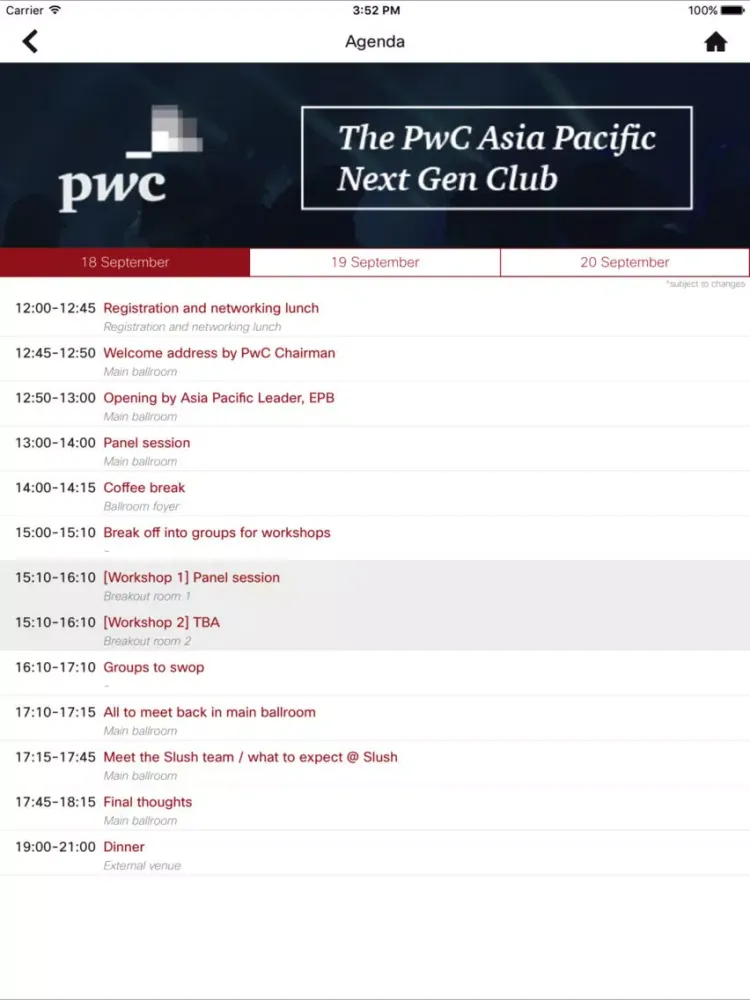Capturas de tela do PwC Asia Pacific Next Gen Club iPad 