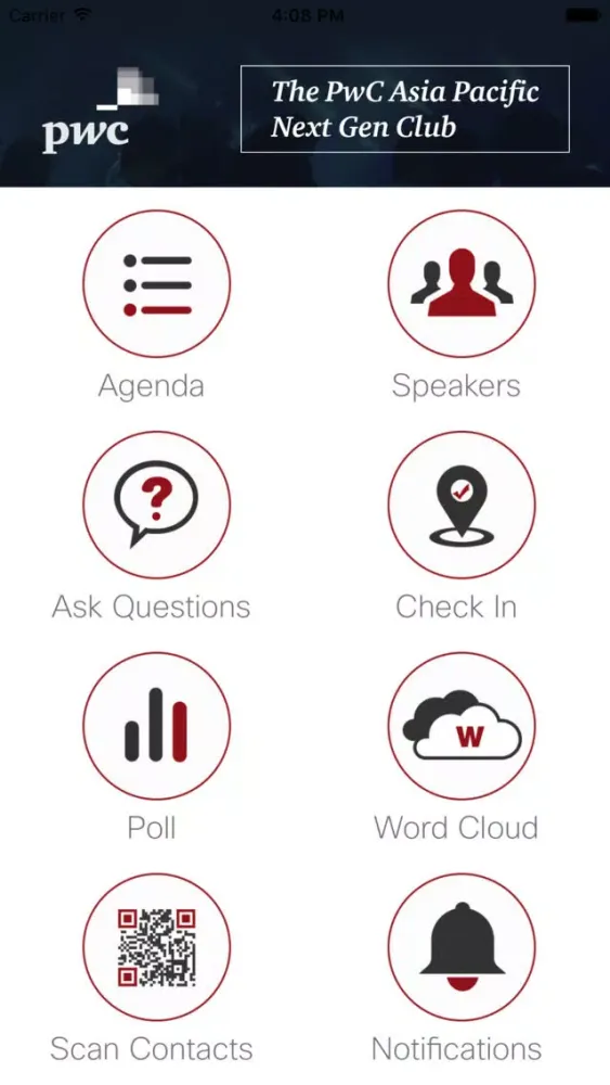 Capturas de tela do PwC Asia Pacific Next Gen Club