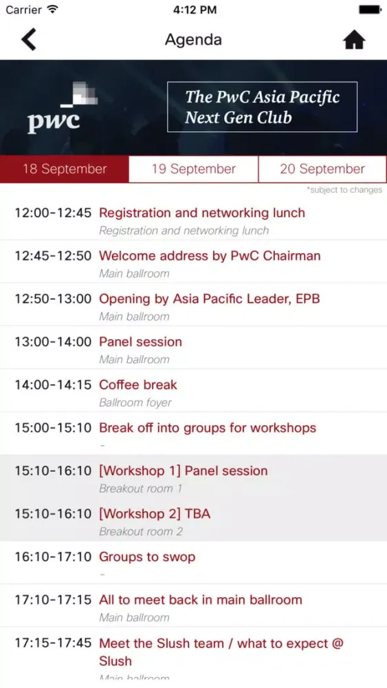 Capturas de tela do PwC Asia Pacific Next Gen Club