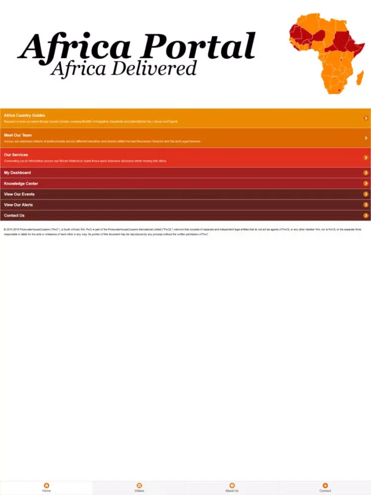 Tangkapan skrin PwC One Africa iPad 