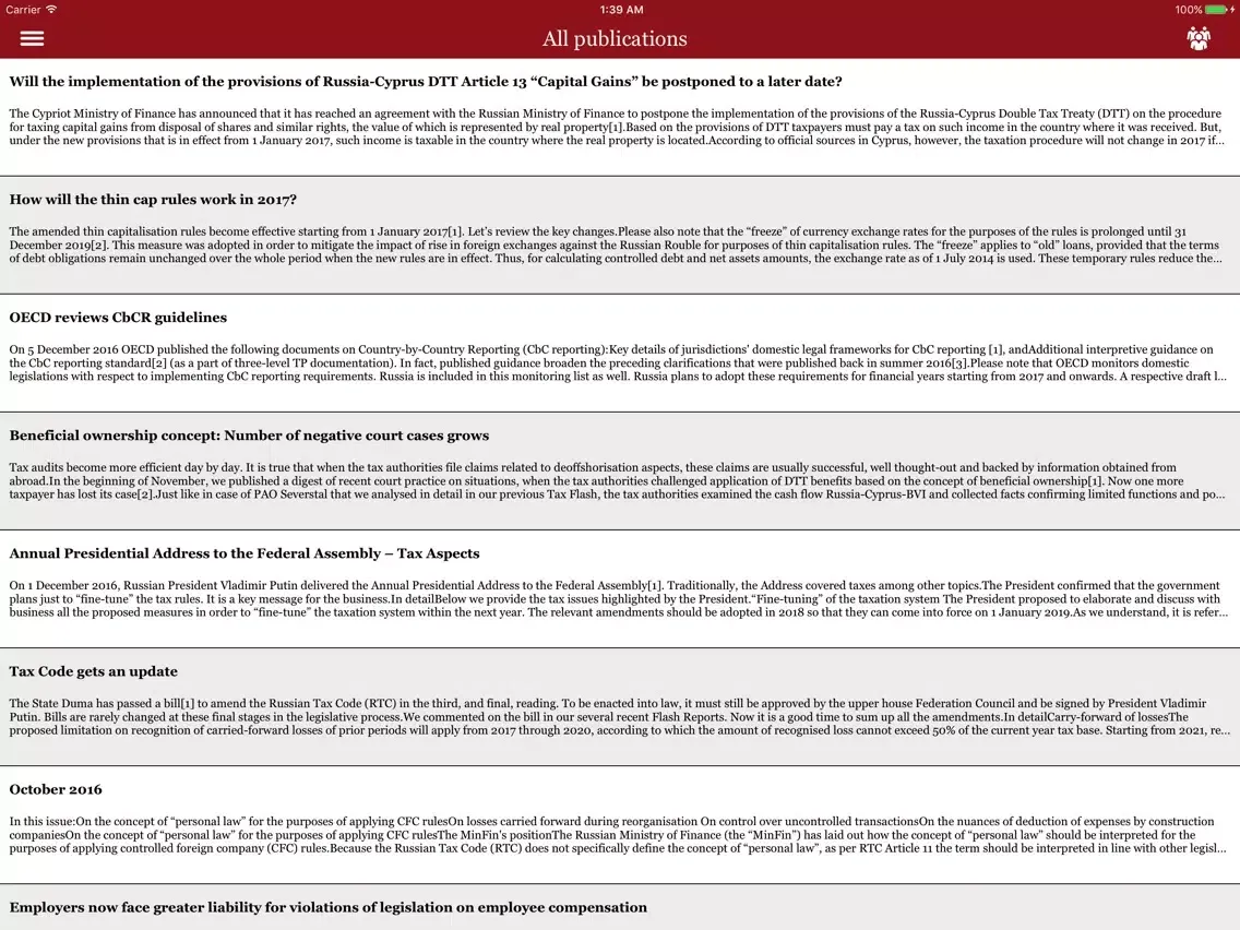 ภาพหน้าจอของ PwC Tax Guru iPad 