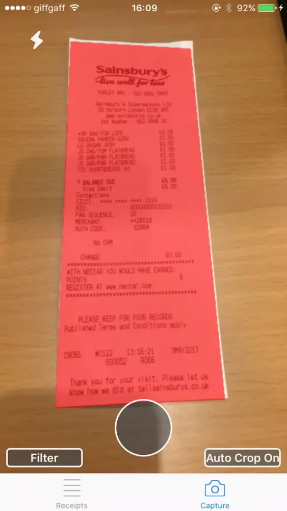 Receipts 스크린샷
