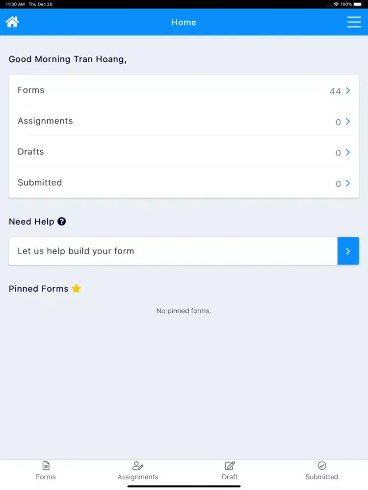 Tangkapan layar QicForms iPad 