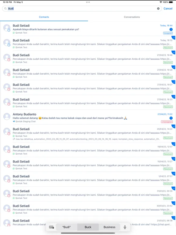 Tangkapan skrin Qontak Chat iPad 