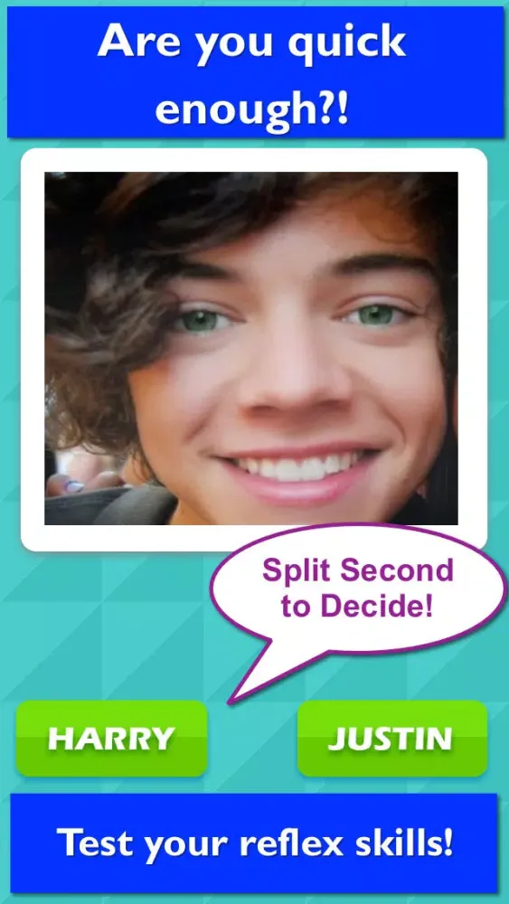 Zrzuty ekranu TicToc Pic: Harry Styles (One Direction) or Justin Bieber Edition - the Ultimate Reaction Quiz Game