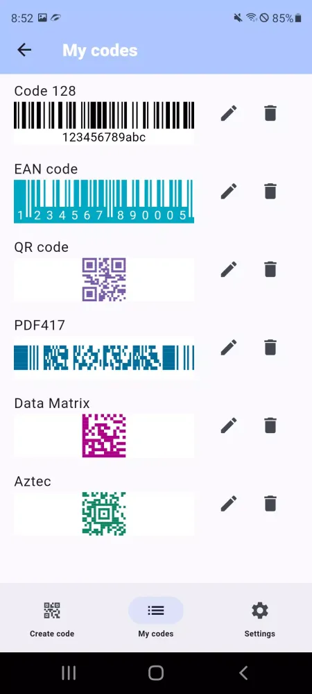 Tangkapan skrin Barcode Creator