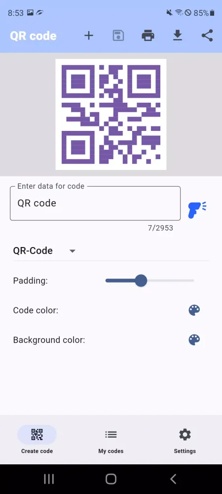 Tangkapan skrin Barcode Creator