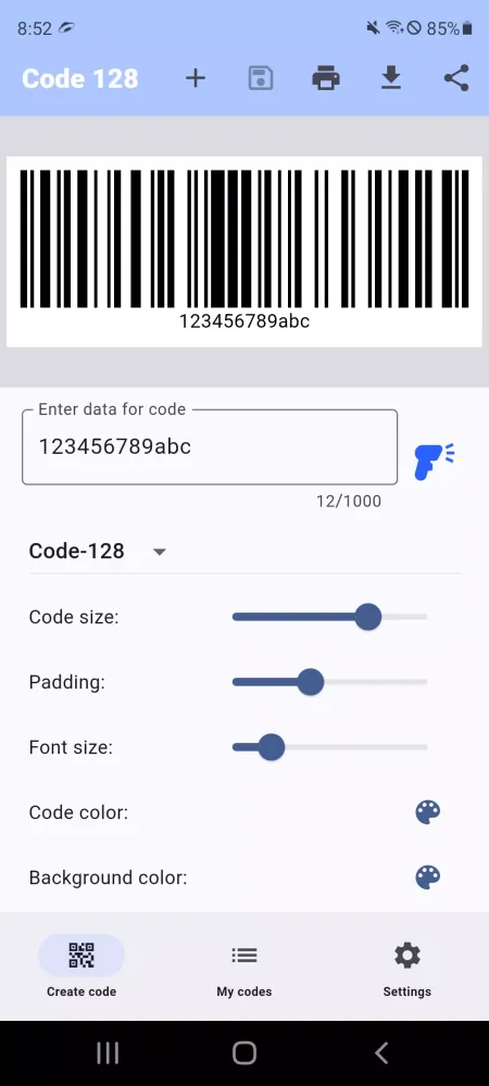 Tangkapan skrin Barcode Creator