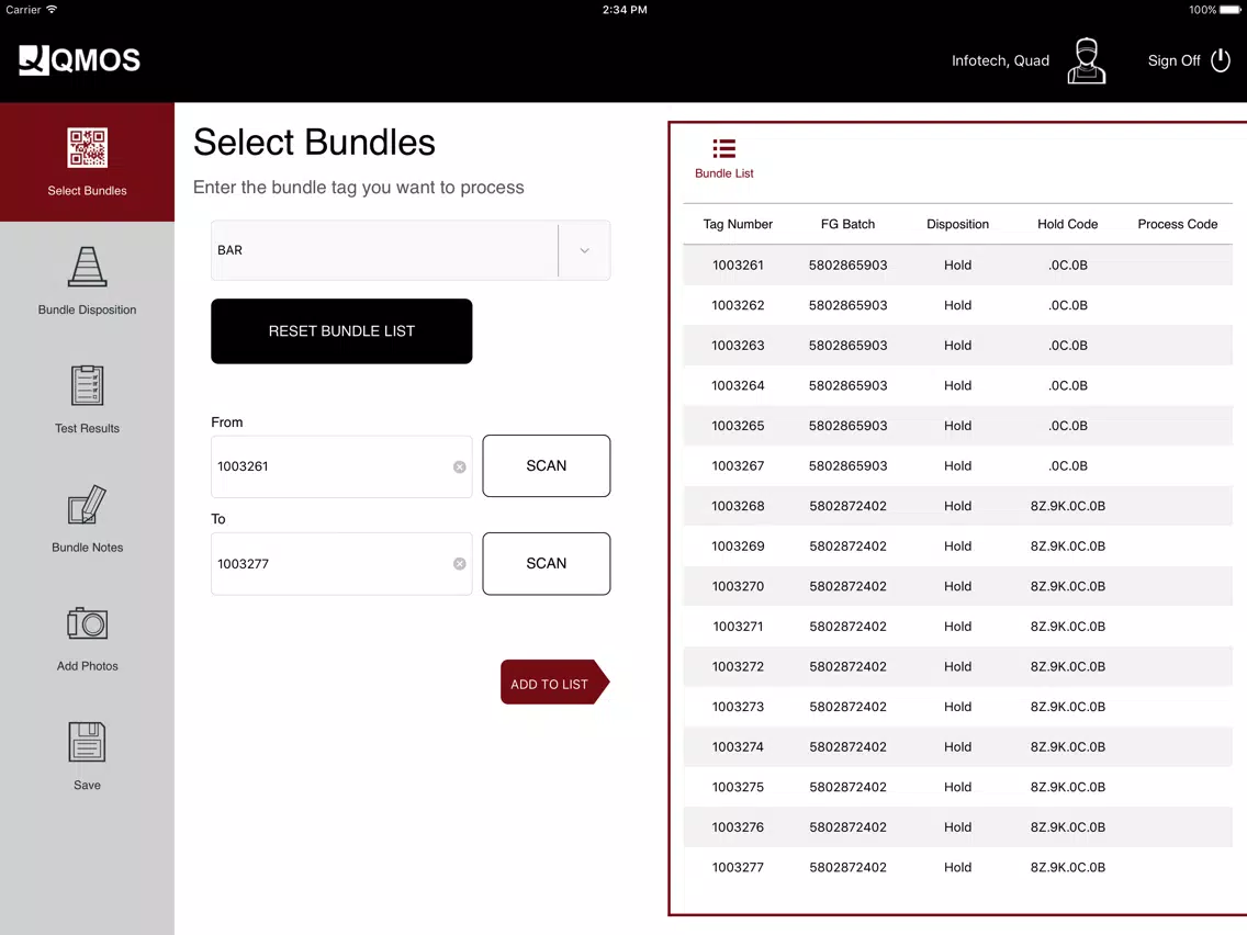 Captures d'écran de QMOS Bundle Management iPad 