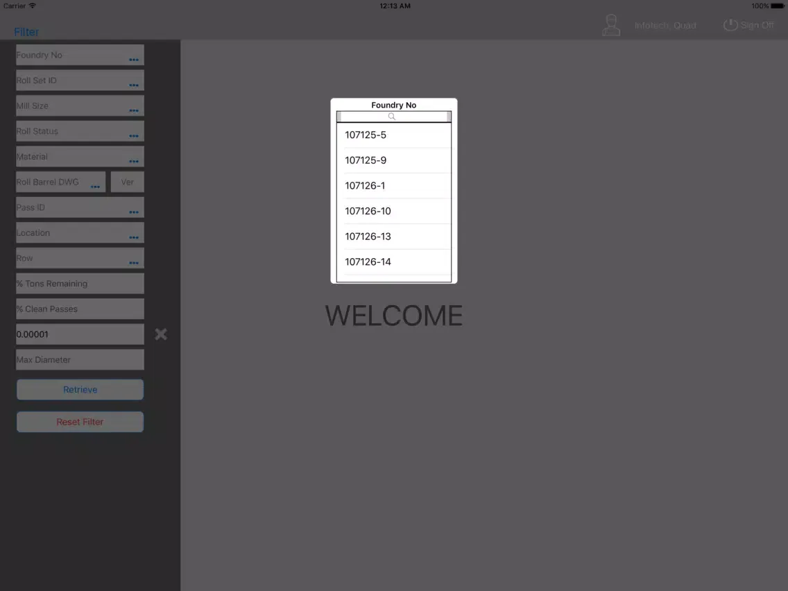 Screenshot di QMOS Roll Management iPad 