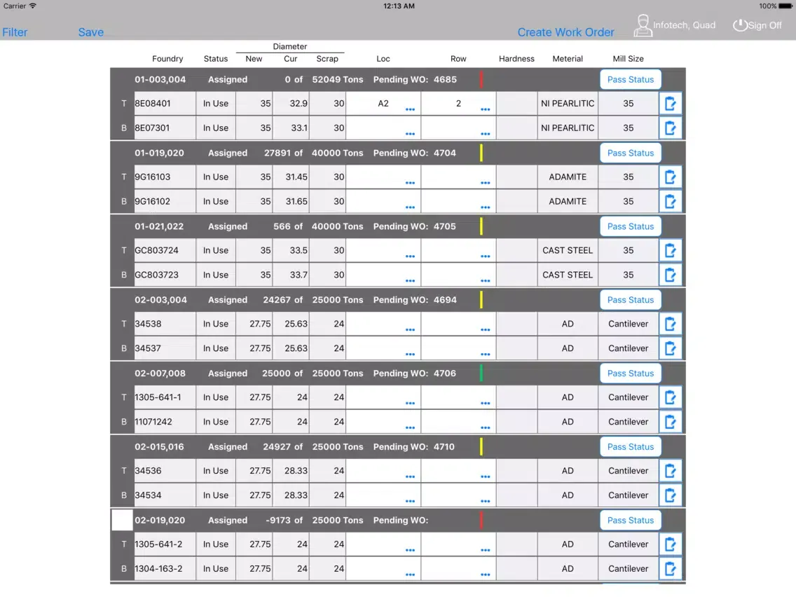 Screenshot di QMOS Roll Management iPad 