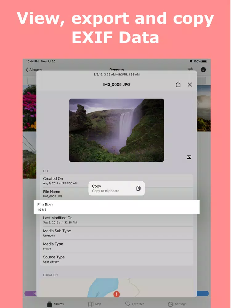 Ảnh chụp màn hình của Meta: EXIF Data Viewer iPad 
