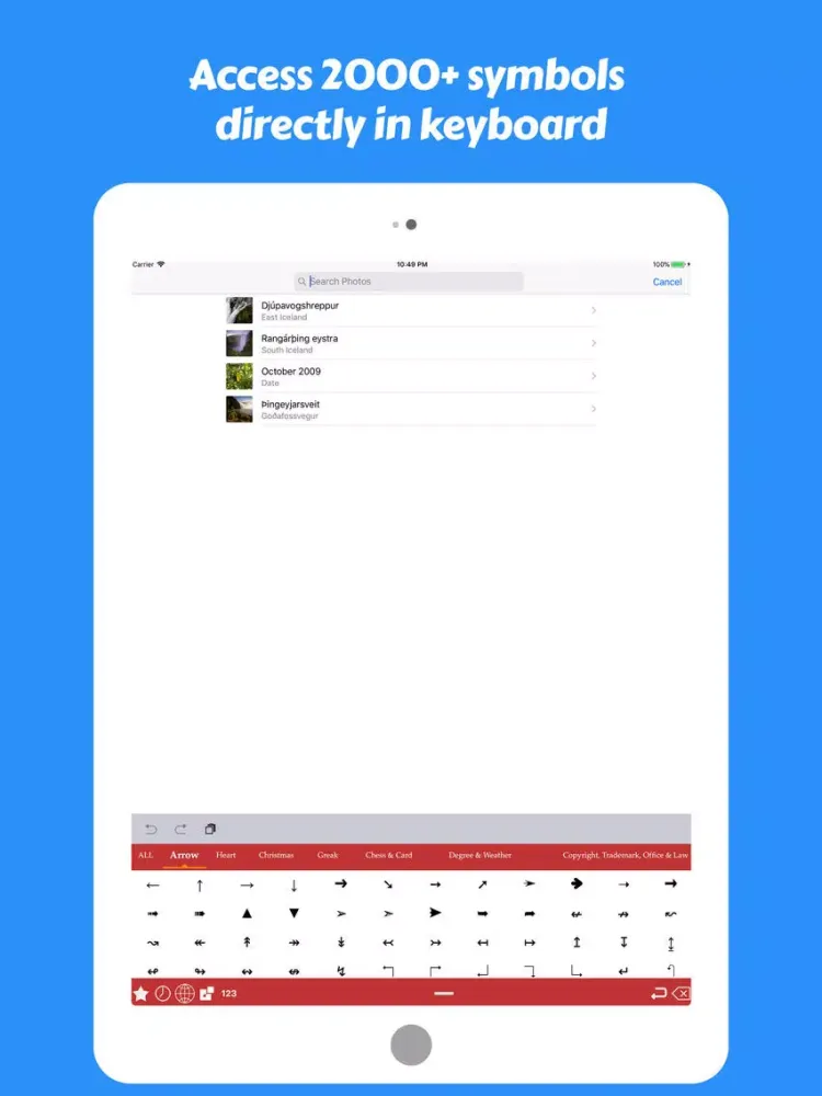 Tangkapan layar CharBoard-Symbols iPad 