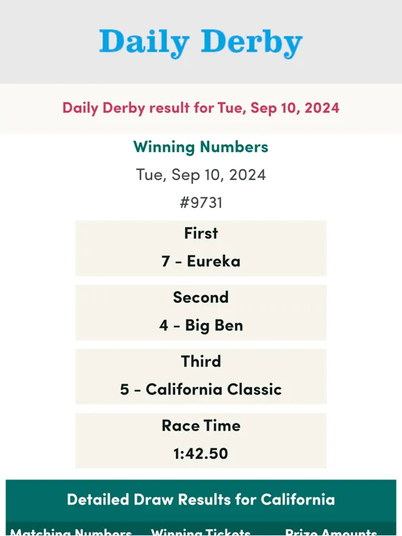 Tangkapan skrin California Lottery Numbers iPad 