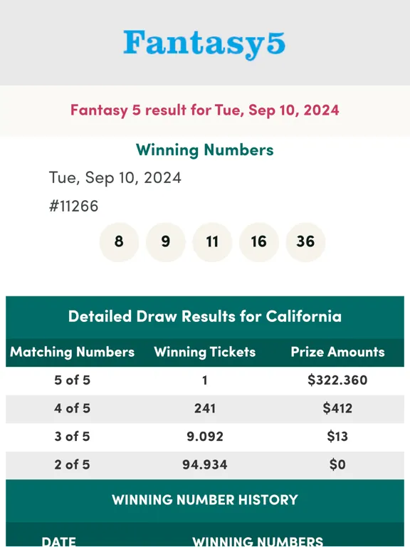 Tangkapan skrin California Lottery Numbers iPad 