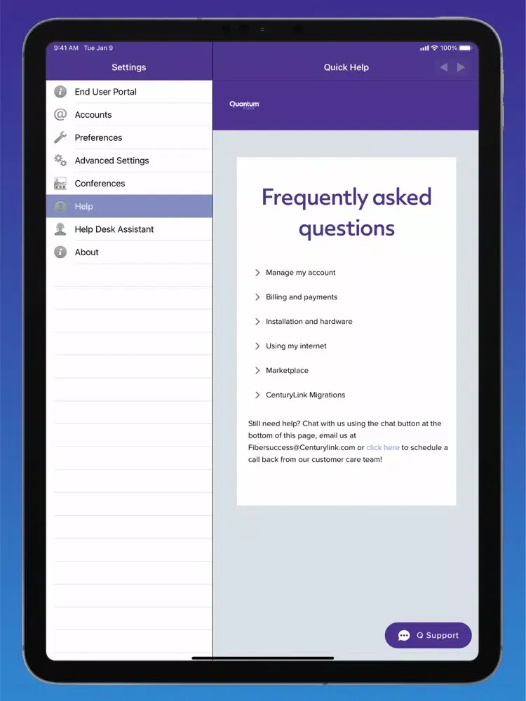 Capturas de tela do Quantum Fiber Connected Voice iPad 